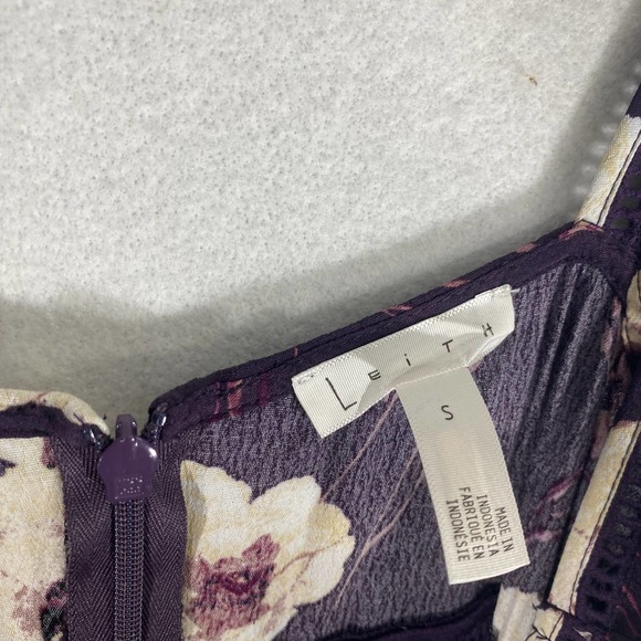 Leith Dress Small Purple Floral A-Line Maxi Slit Ruffle Sleeveless - Picture 10 of 11